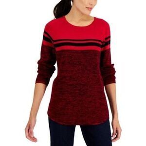 Karen Scott red and black size XXL Cotton pull over sweater Curved-Hem Striped P